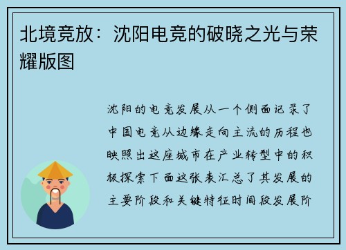 北境竞放：沈阳电竞的破晓之光与荣耀版图