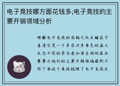 电子竞技哪方面花钱多;电子竞技的主要开销领域分析